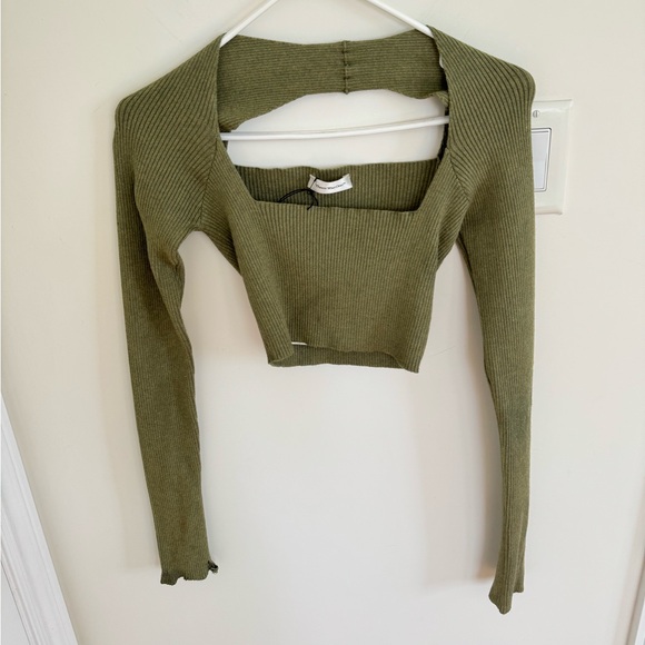 There Was One Knit Cropped Top Green Long Sleeve - Picture 3 of 11